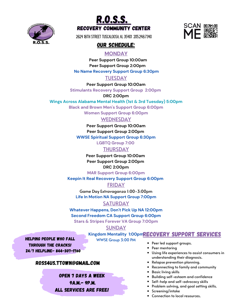 Tuscaloosa RCC Weekly Schedule